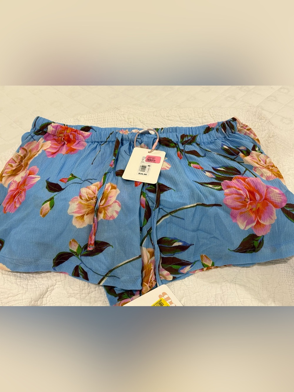 NWT GB Floral Drawstring Beach Shorts in Blue LG